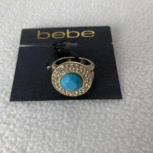 bebe Gold Tone Blue Turquoise Ring Cubic Zirconium Size 7 Fashion Ring